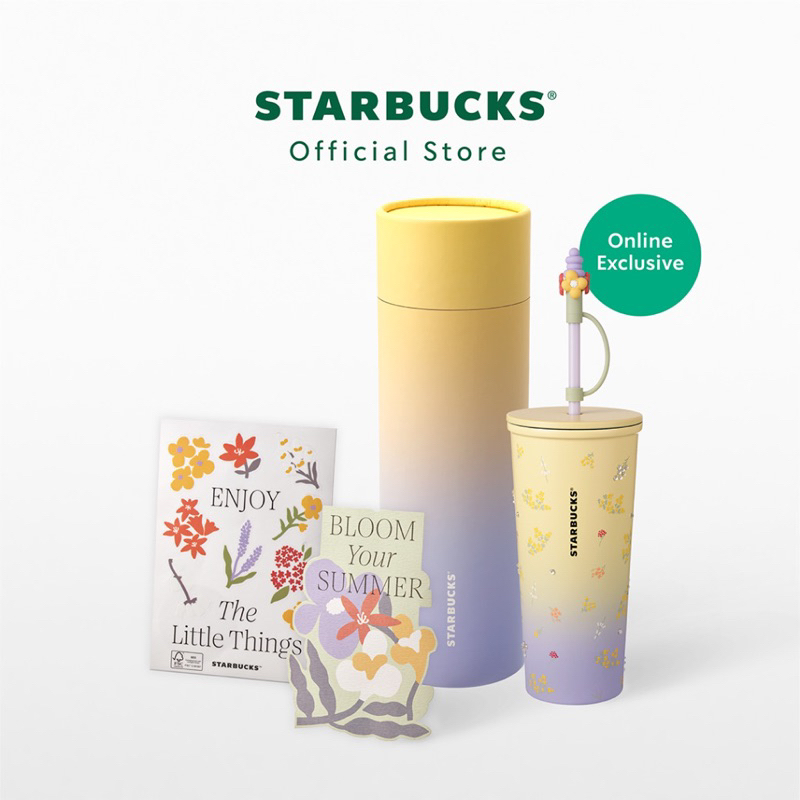 STARBUCKS Stainless Steel Wild Flowers Diamond E-com Set Cold Cup 16oz.