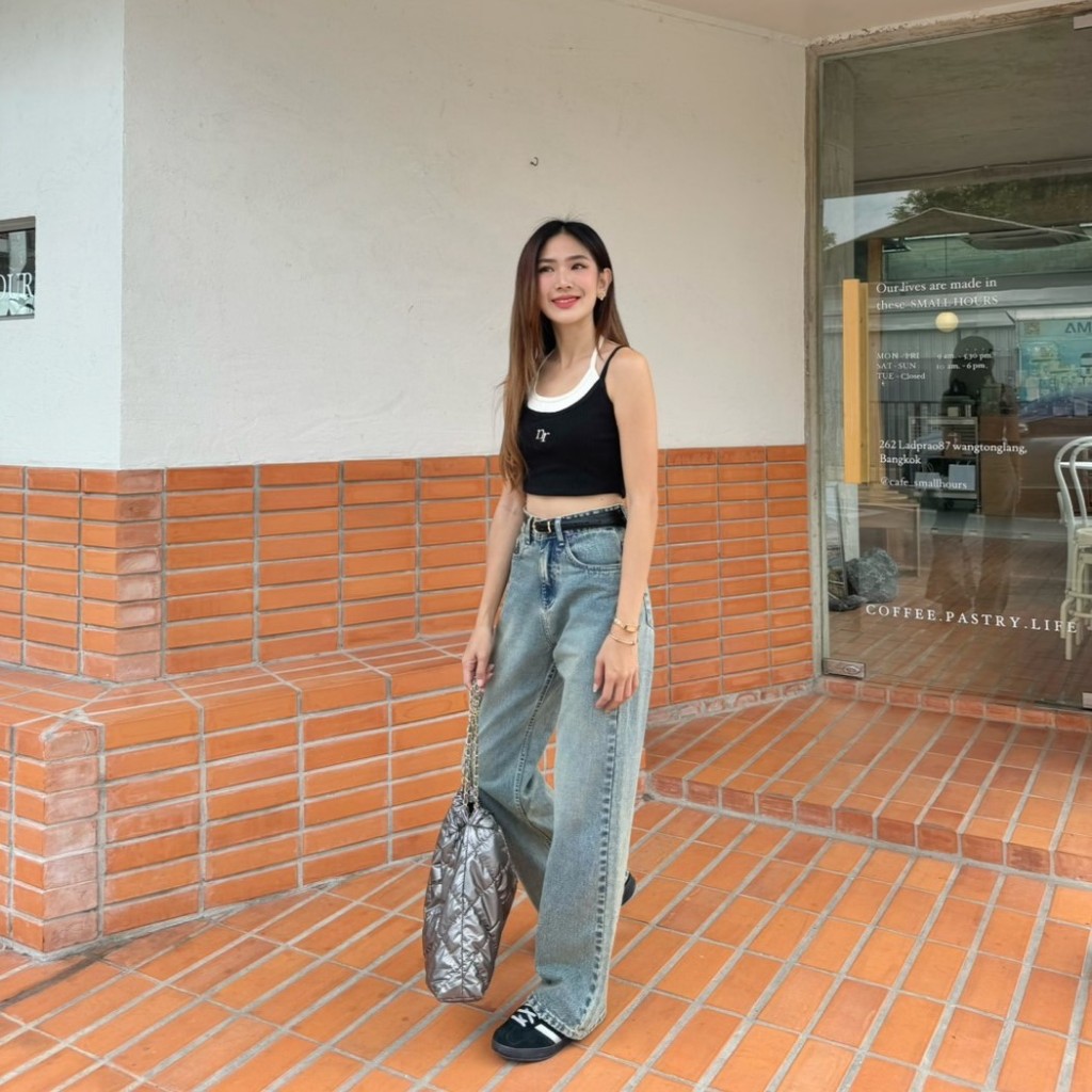 NICHARIS - กางเกงยีนส์ทรงกระบอกกลาง รุ่น Lorem Jeans รูปที่ 5