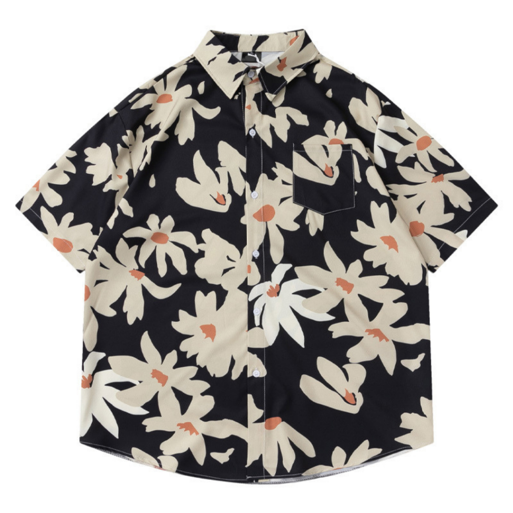 เสื้อฮาวายเชิ้ตแขนสั้นลายดอกพื้นดำเกาหลีรุ่นฮิต Premium Korea Hawaii Shirt Style