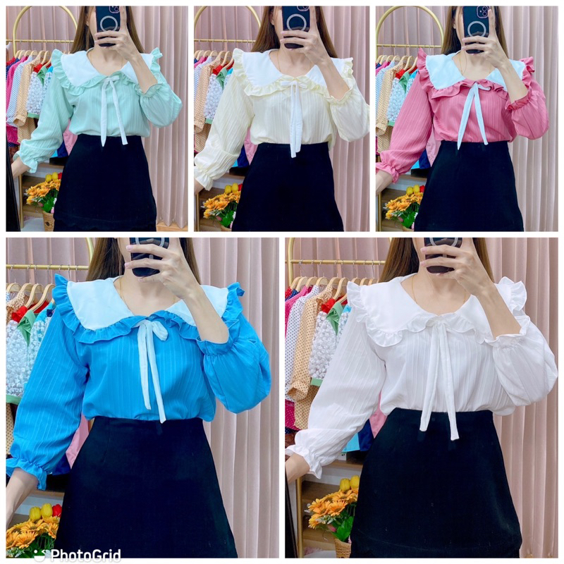 เเฟชั่น เสื้อคอยูเเต่ขาว ผ้าพื้นร่อง อก40ยาว23