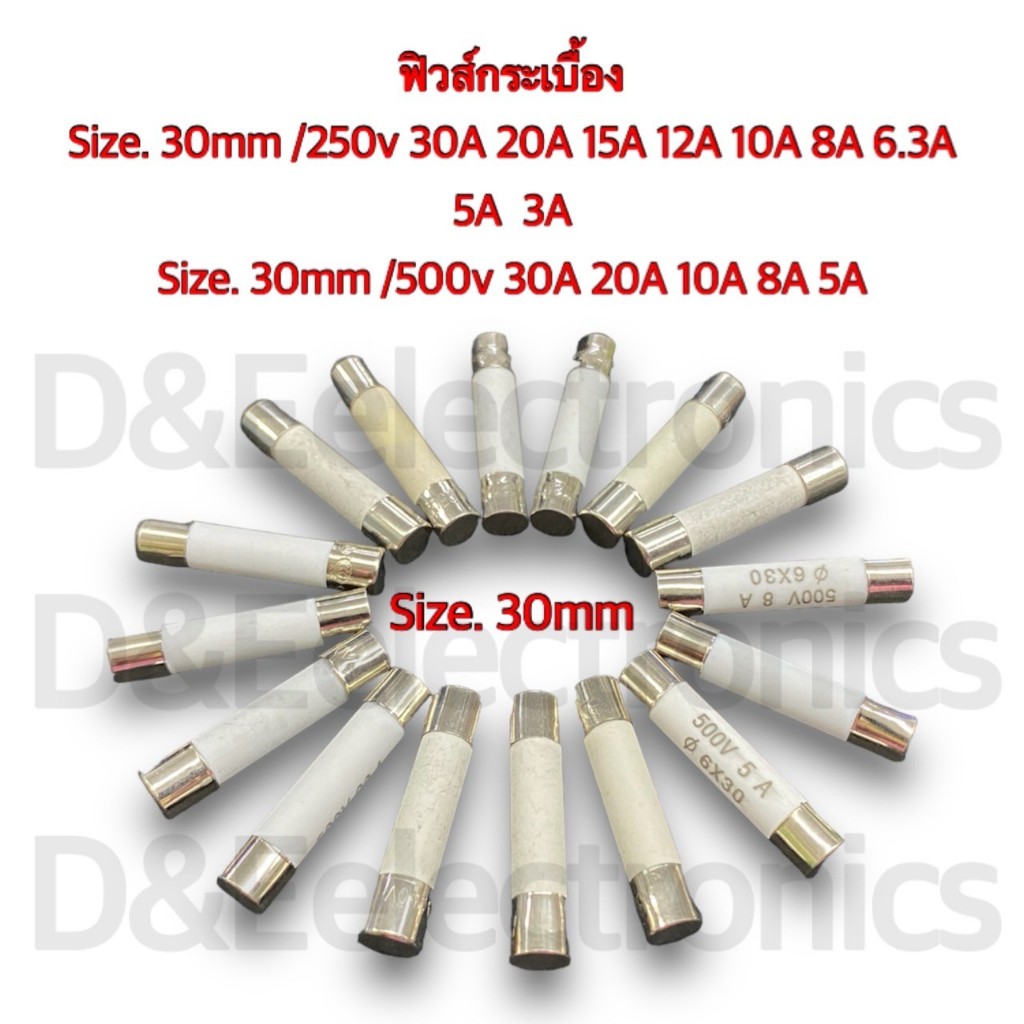 Fuse ฟิวส์กระเบื้อง Size.30mm /250v  ( 1ออเดอ/ต่อ1ชิ้น )