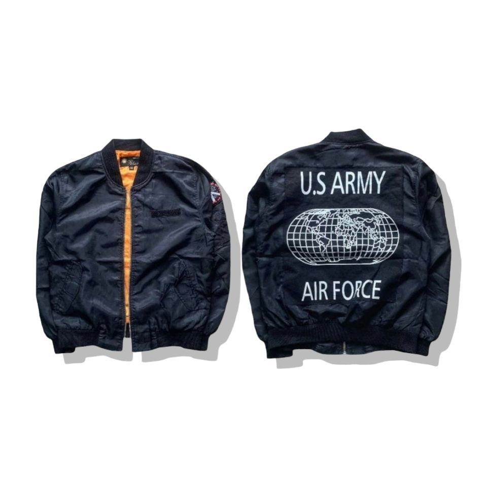 US Army Black Air Force Bomber Flight Jacket รอบอก 41”