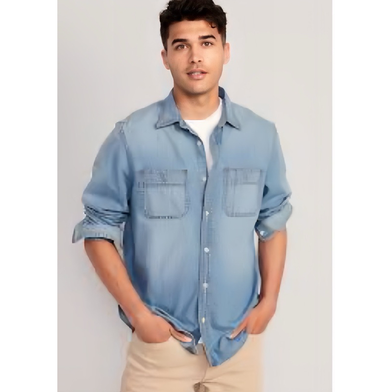 Old Navy เสื้อเชิ้ตยีนส์ Chambray แชมเบรย์ แขนยาว มีกระเป๋าที่หน้าอกทั้งสองข้าง