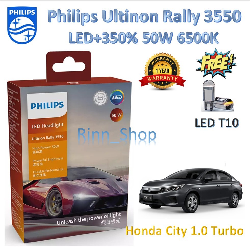 Philips หลอดไฟหน้ารถยนต์ Ultinon Rally 3550 LED 50W 9000lm Honda City 1.0 Turbo แถมฟรี LED T10 แท้ 100% รับประกัน 1 ปี