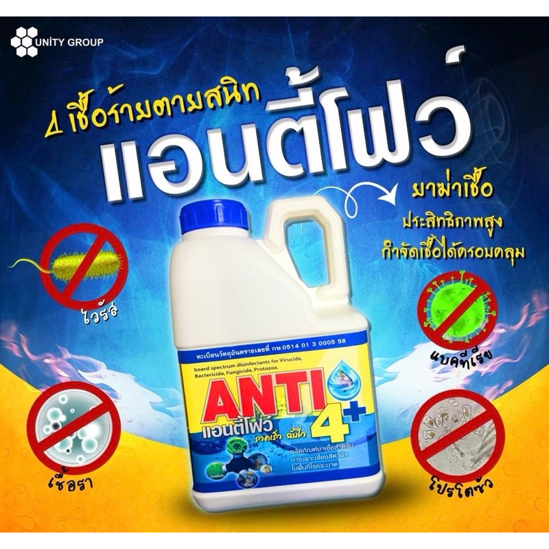แอนตี้โฟว์ ฆ่าเชื้อ ก่อโรค ems ขี้ขาว แผล ทอร่า บ่อกุ้ง บ่อปลา แบคทีเรีย ไวรัส เชื้อรา โปรโตซัวา