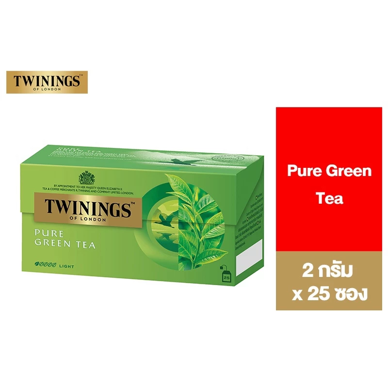 Twinings Pure Green Tea ทไวนิงส์ ชาเขียว เพียว กรีนที ชนิดซอง 2 กรัม แพ็ค 25 ซอง