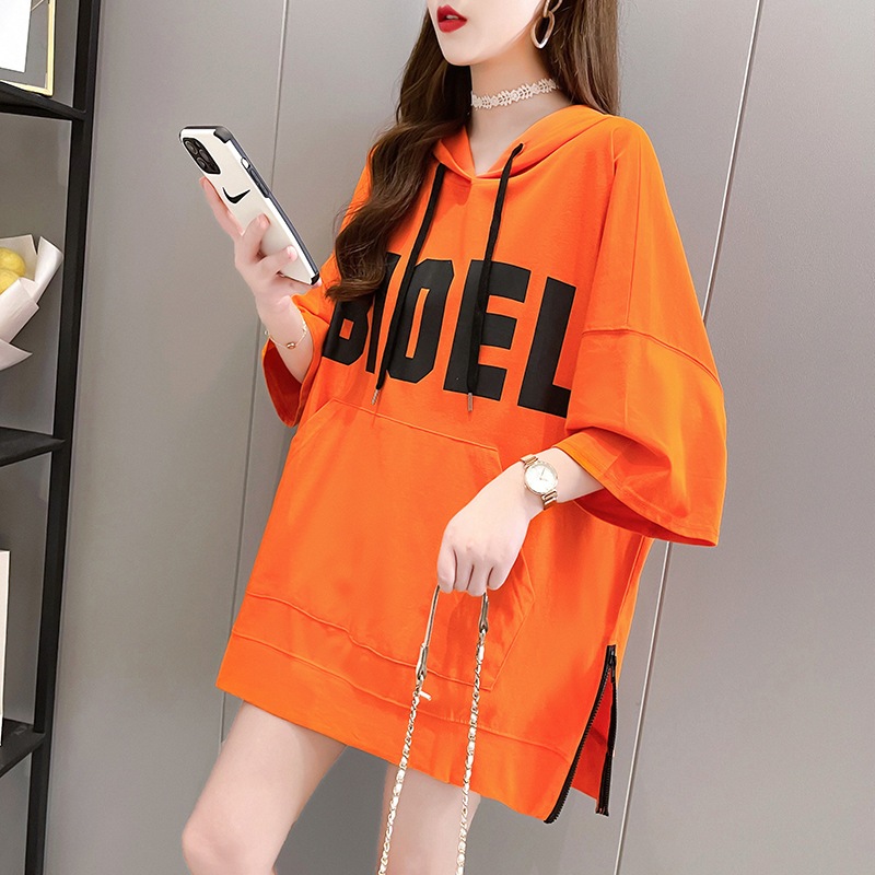 เสื้อแขนสั้นมีฮู๊ด Oversize/Big size (อก 50-64 นิ้ว) สกรีนหน้า ผ้าคอตตอน ผ้ายืด ซิปล่าง A37