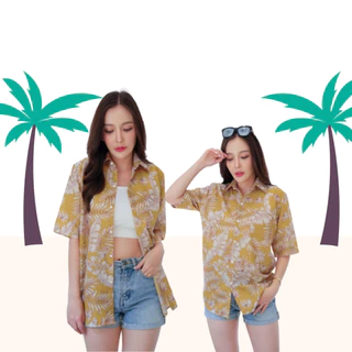 เสื้อฮาวาย ชาย ใส่สงกรานต์ ลายดอก เกาหลีวินเทจ คอปก ใส่เที่ยวทะเล แขนสั้น สําหรับผู้ชายและผู้หญิง