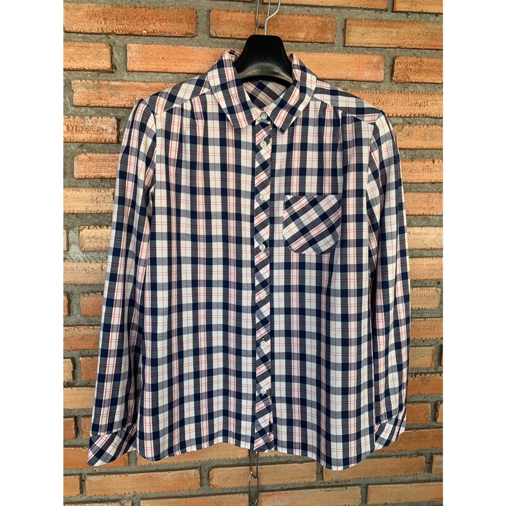 เสื้อเชิ้ตลายสก๊อตสีชาวชมพูกรม anysis อก 37" เอว 34" ยาว 24" ไหล่ 14.5"