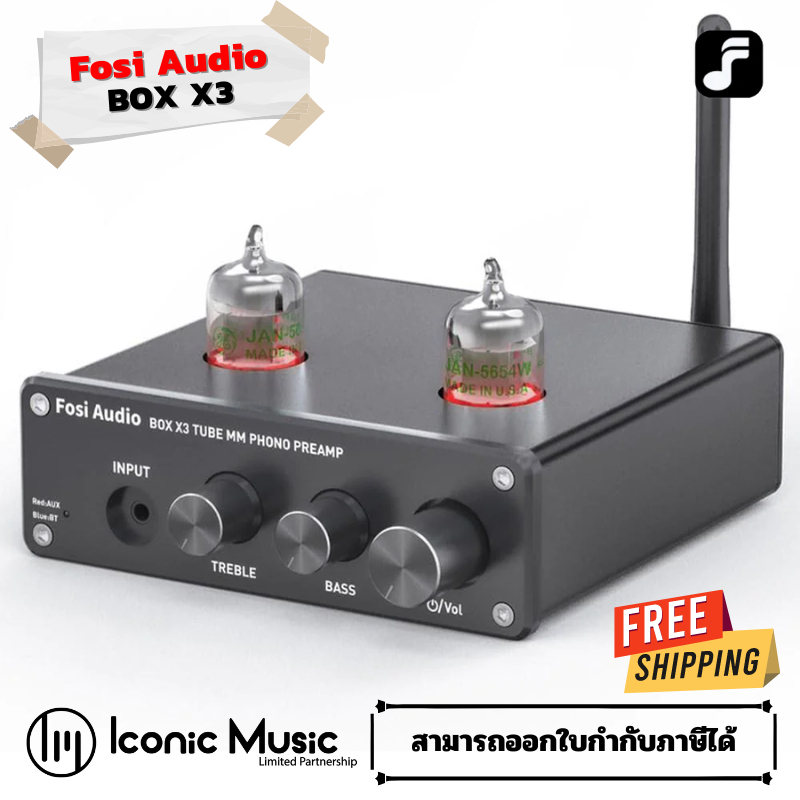 Fosi Audio BOX X3 Bluetooth Vacuum Tube MM Phono Preamplifier GE5654 x2 ปรับเบส แหลม ได้ รับประกันศู