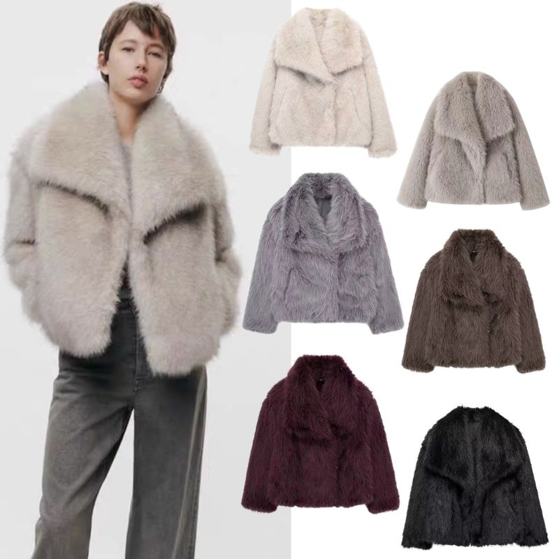 พร้อมส่ง15 สี เสื้อโค้ทกันหนาวขนเฟอร์ ทรงoversize (T005)