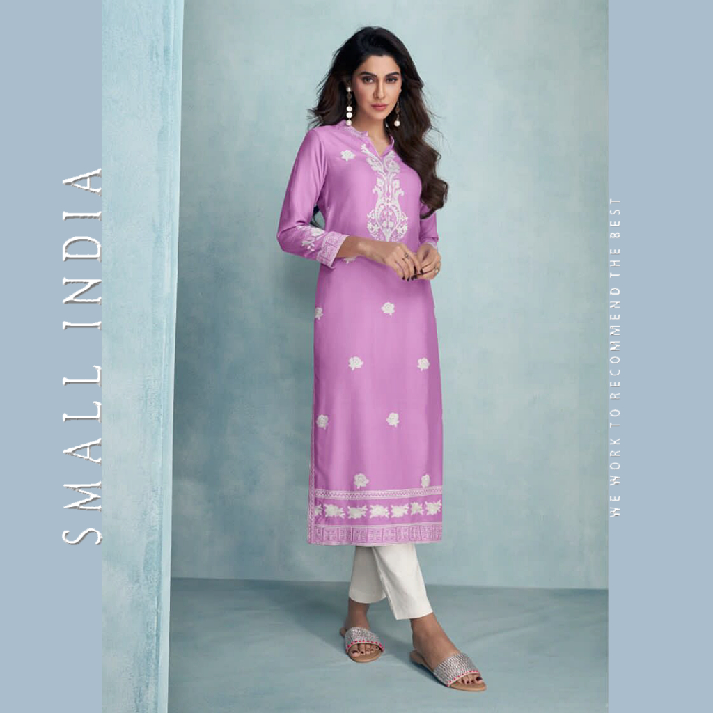 {**ส่งฟรี**} SMALL INDIA 🌺 Pure Rayon Viscose Lukhanawi Stitch Kurti ชุดเซ็ทเสื้อกางเกง 🌺 Women Kurt