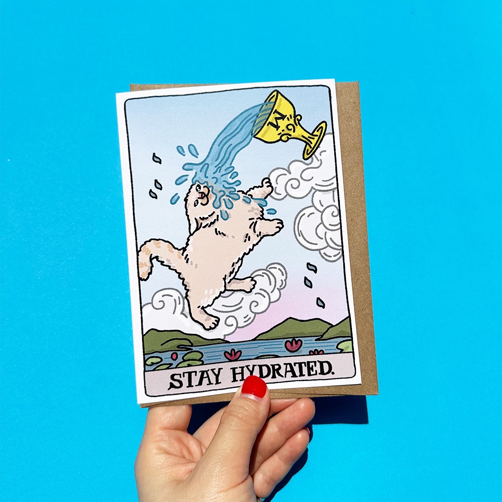 การ์ดอวยพร Stay Hydrated Tarot Cat Card วันเกิด ตลก แมว | funny cat happy birthday card, cute cat ha