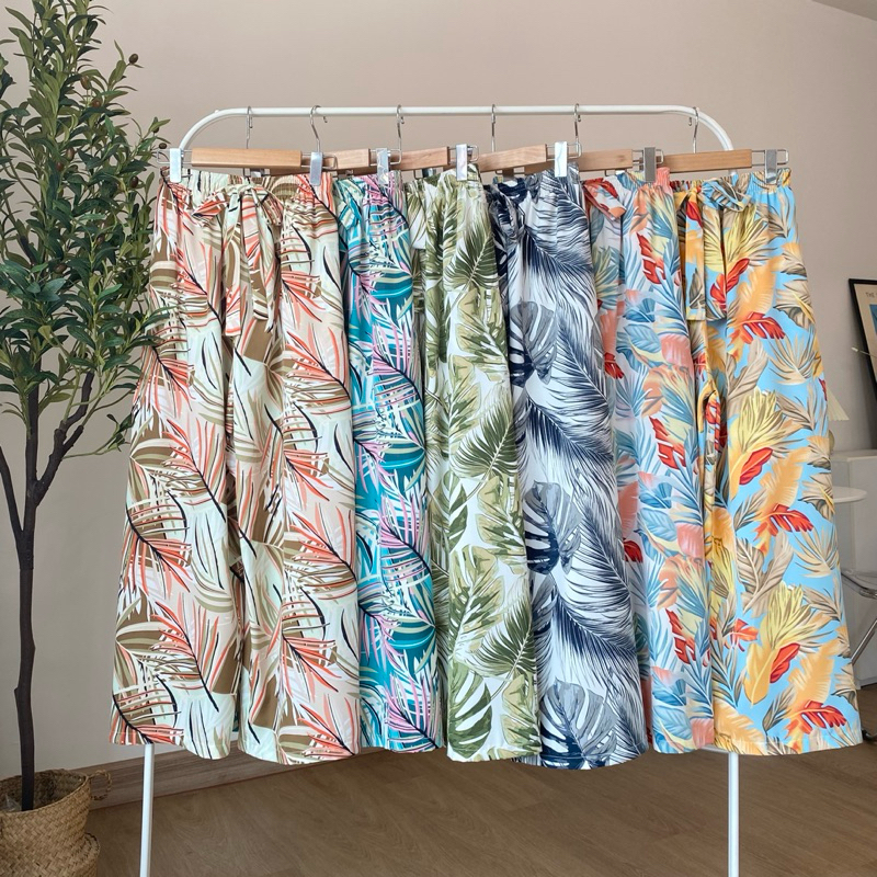 PYCK CLOTHING ใหม่ล่าสุด กางเกงลายฮาวาย ลายใบไม้ ผ้าพริ้วใส่สบาย ลายสวยรับซัมเมอร์