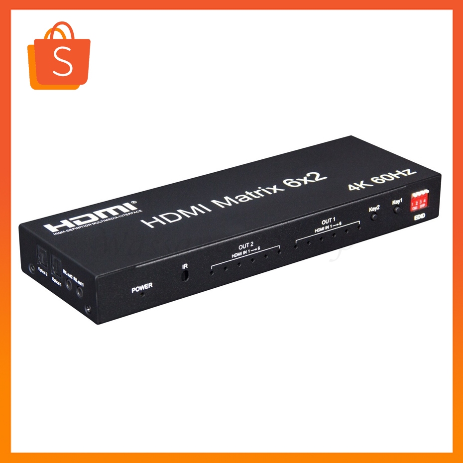 สวิทช์ Matrix HDMI 6X2 4K 60Hz Profesional HDMI Matrix Switch Splitter 6ใน2 Out HDMI Audio Video Swi