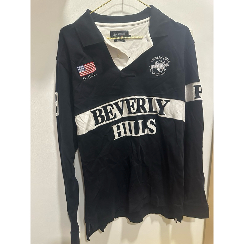 เสื้อโปpolo แขนยาว คอปกแบรนด์ beverage hill polo club แท้ slim fit size m ยาว 66 อก108