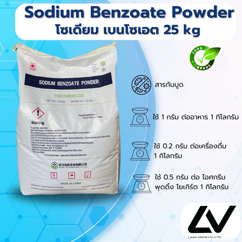 Sodium Benzoate Powder (Wuhan ) : โซเดียม เบนโซเอต (สารกันเสีย ชนิดผง) (Wuhan) 25kg