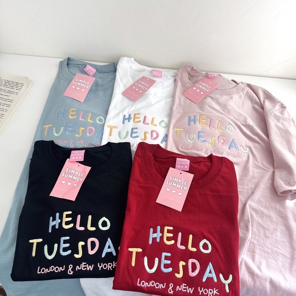 S297 เสื้อยืด oversize ผ้าคอตตอน สไตล์มินิมอล ปัก hello tuesday