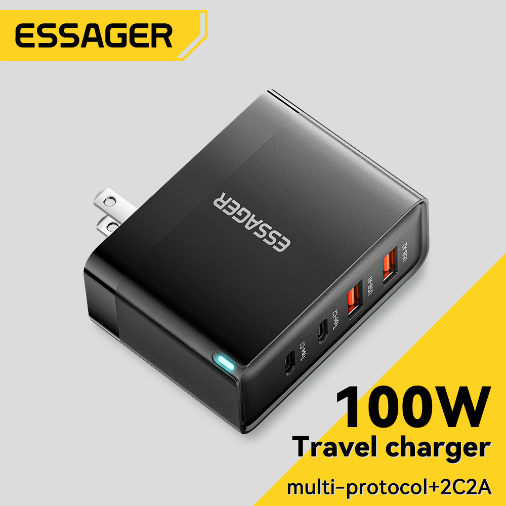 Essager ที่ชาร์จ Type C Gan 2C2A PD 100W ชาร์จเร็ว สําหรับแล็ปท็อป โทรศัพท์
