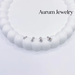 Aurum Jewelry: ต่างหูเงินแท้ เพชร cz กลม แป้นกลม / จิวหูเงินแท้ รุ่น Classy Silver (ราคาต่อ 1 คู่)
