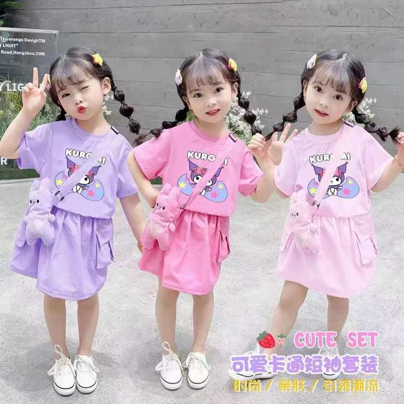 ชุดกระโปรง+เสื้อลายหมีเด็ก1-4ขวบแถมตุ๊กตาพร้อมส่ง