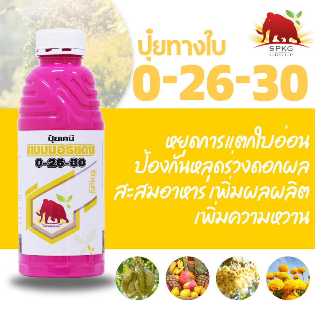[แมมมอธ] 0-26-30 1 ลิตร ปุ๋ยน้ำ ช่วยการเข้าสี เพิ่มความหวาน เพิ่มน้ำหนัก ดูดซึมได้ทางใบและทางราก