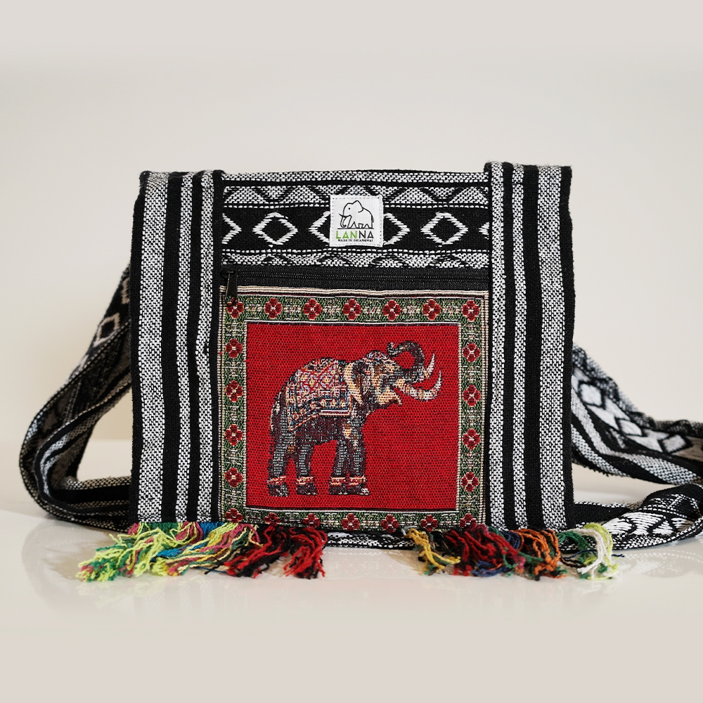 กระเป๋าผ้าฝ้ายลายช้าง ช้างแบบไทยล้านนา ของฝากต่างชาติ