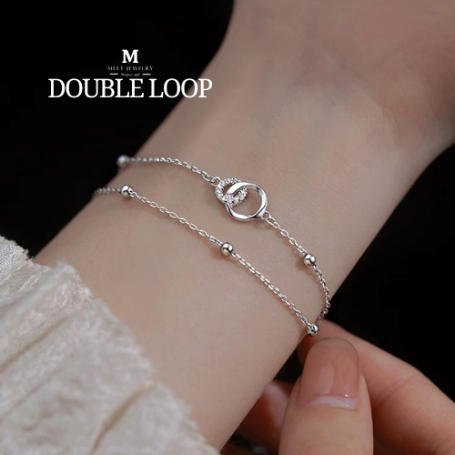 MEET💕พร้อมส่ง กำไลเงิน Double loop สร้อยข้อมือปรับได้ กำไลแฟชั่น กำไลข้อมือเงินแ