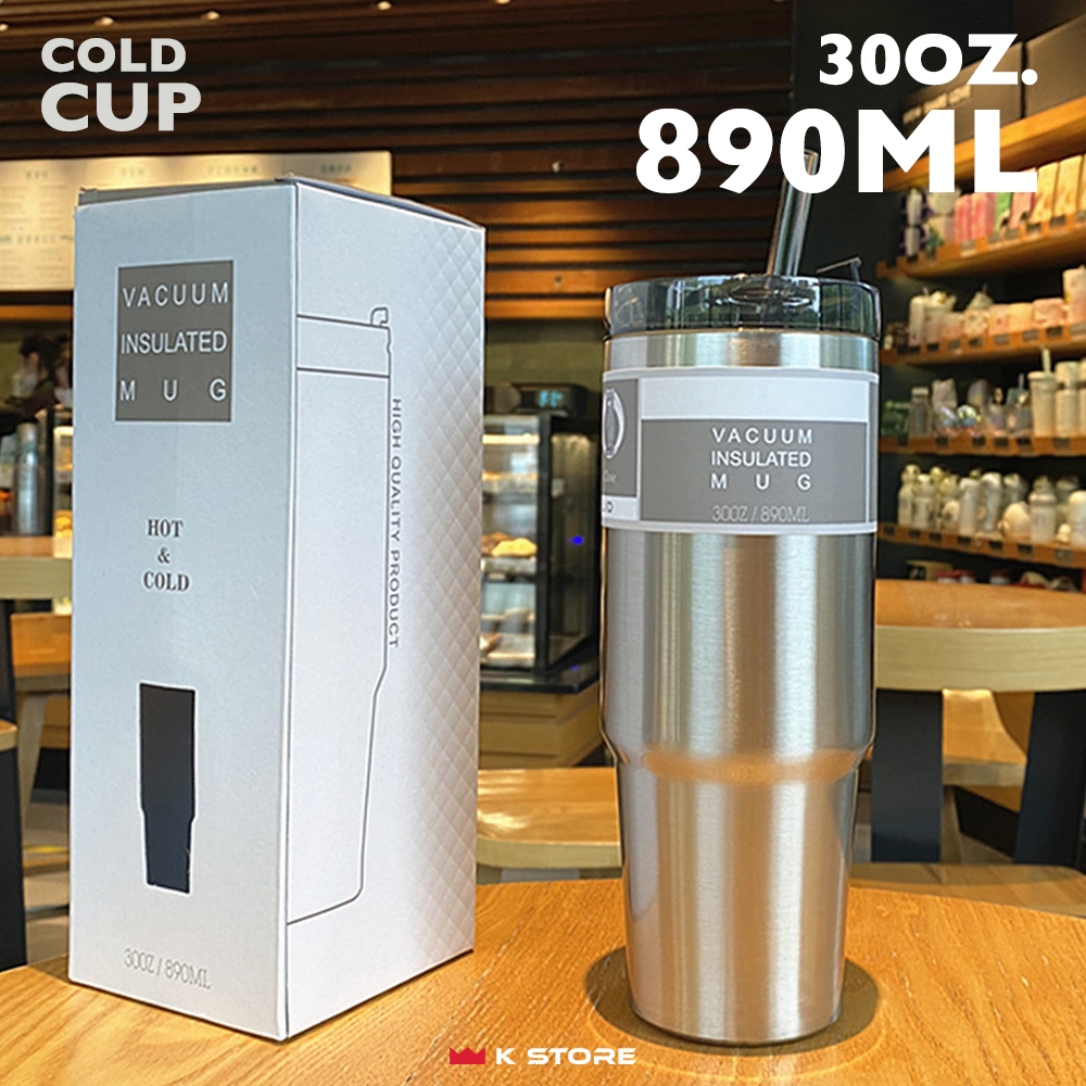 แก้วเก็บความเย็น สเตนเลสแท้ แก้วน้ำแบบพกพา ขนาด30oz 890ml COLDCUP เก็บได้ทั้งน้ำร้อน-น้ำเย็น