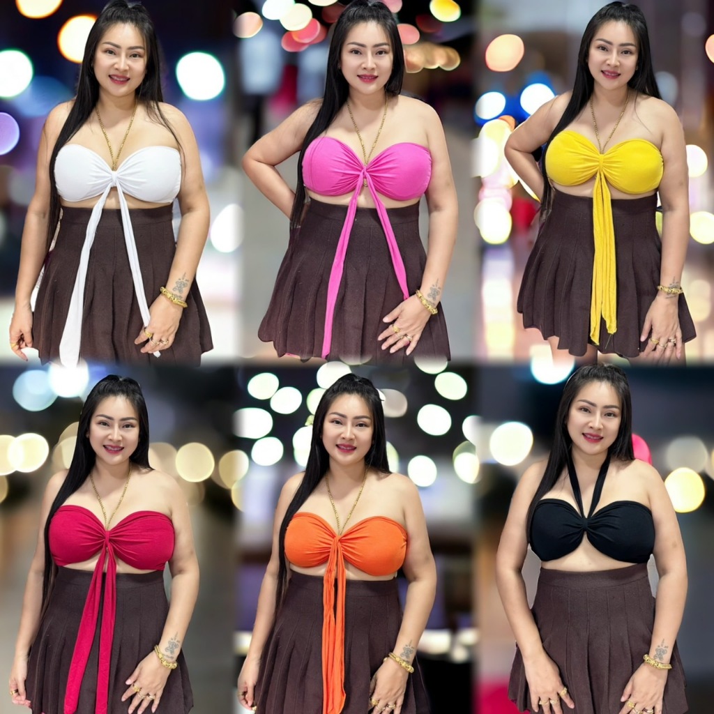 เสื้อสาวอวบ**ร้านปอปังแฟชั่นสาวอวบ อก32-48 เสื้อสงกาน เสื้อไปผับ ใส่คล้องคอได้ ใส่เป็นเกาะอกได้ ***เกาะอกโบว์หลัง***