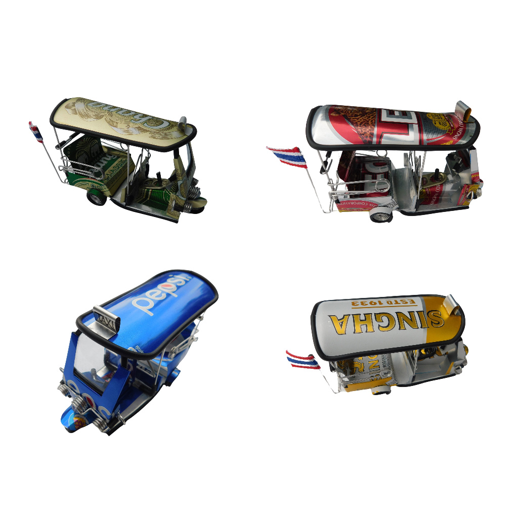 โมเดล รถตุ๊กตุ๊ก รถสามล้อ จำลอง กระป๋องอลูมิเนียมของสะสม Tuk Tuk Classic Handmade from Cans Model Tricycle Thailand