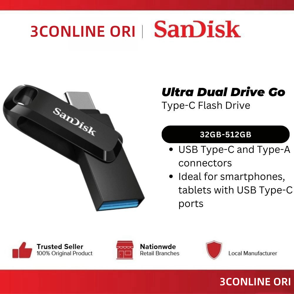 SanDisk Ultra Dual Drive Go USB 3.1 Gen1 Flash Drive Type-C Speed 150mb/s (SDDDC3) 32GB 64GB 128GB 2