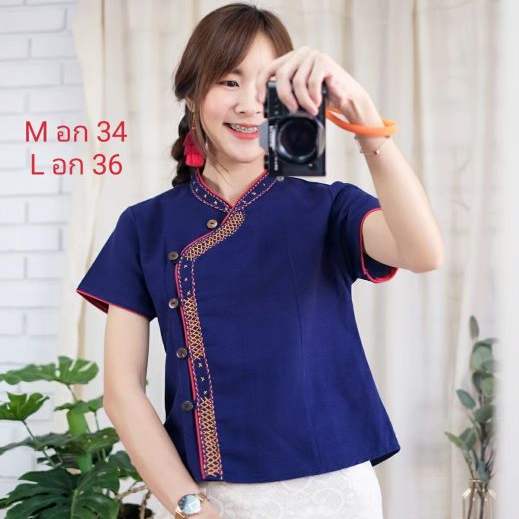 เสื้อปั๊ดเจ้านางแขนสั้นงานปัก