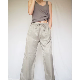 SK35 กางเกงขายาวผ้า silk japan สีเทาอมเขียว