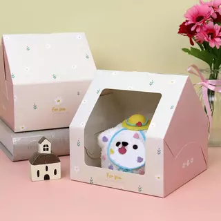 Boxjourney กล่องเค้กครึ่งปอนด์ ทรงบ้าน สีขาว/พิมพ์ลาย (20 ชิ้น/แพ็ค) กล่องเค้กทรงบ้าน