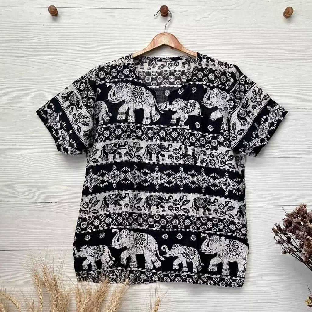 เสื้อลายช้าง คอจังโก้ แขนสั้น อก 48/52 thumbnail 9