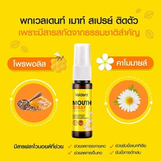VELDENT MOUTH SPRAY 18 ML - เวลเดนท์ เมาท์ สเปรย์ สารสกัดโพรพอลิส ธรรมชาติ เพิ่มความชุ่มคอ