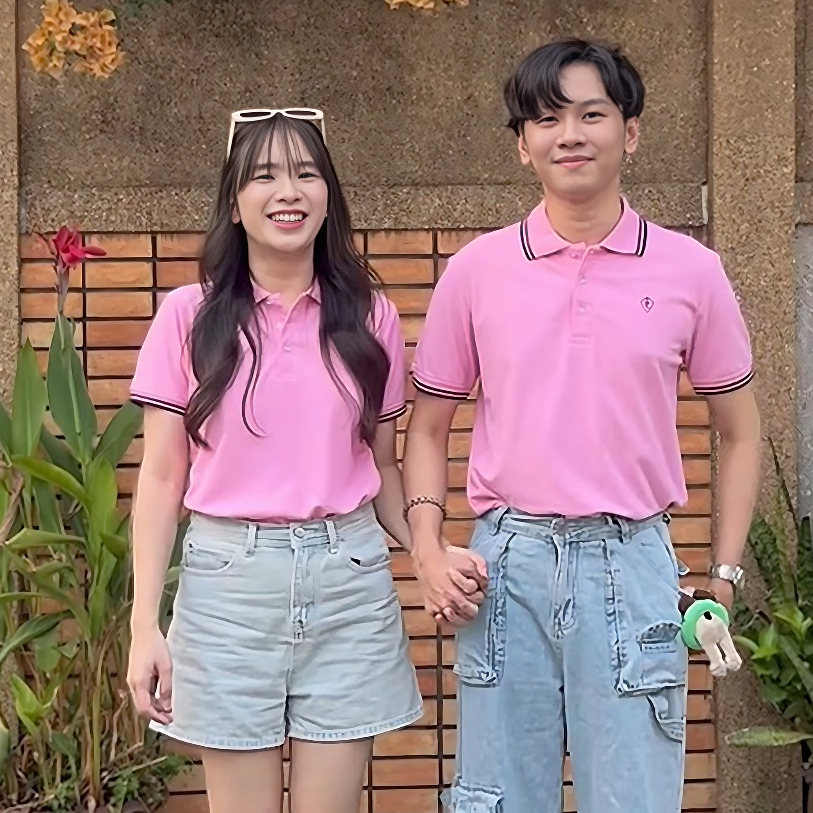POLOLAND เสื้อโปโลคู่ เสื้อทีม รุ่นทูบาร์ - สีชมพู (ชายทรงตรง และหญิงทรงเข้ารูป)
