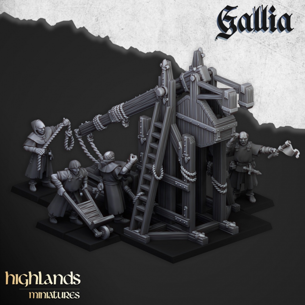 Gallia Trebuchet and Crews - Gallia - Humanoid Human Siege Engine / 32mm scale 3D printed miniature 