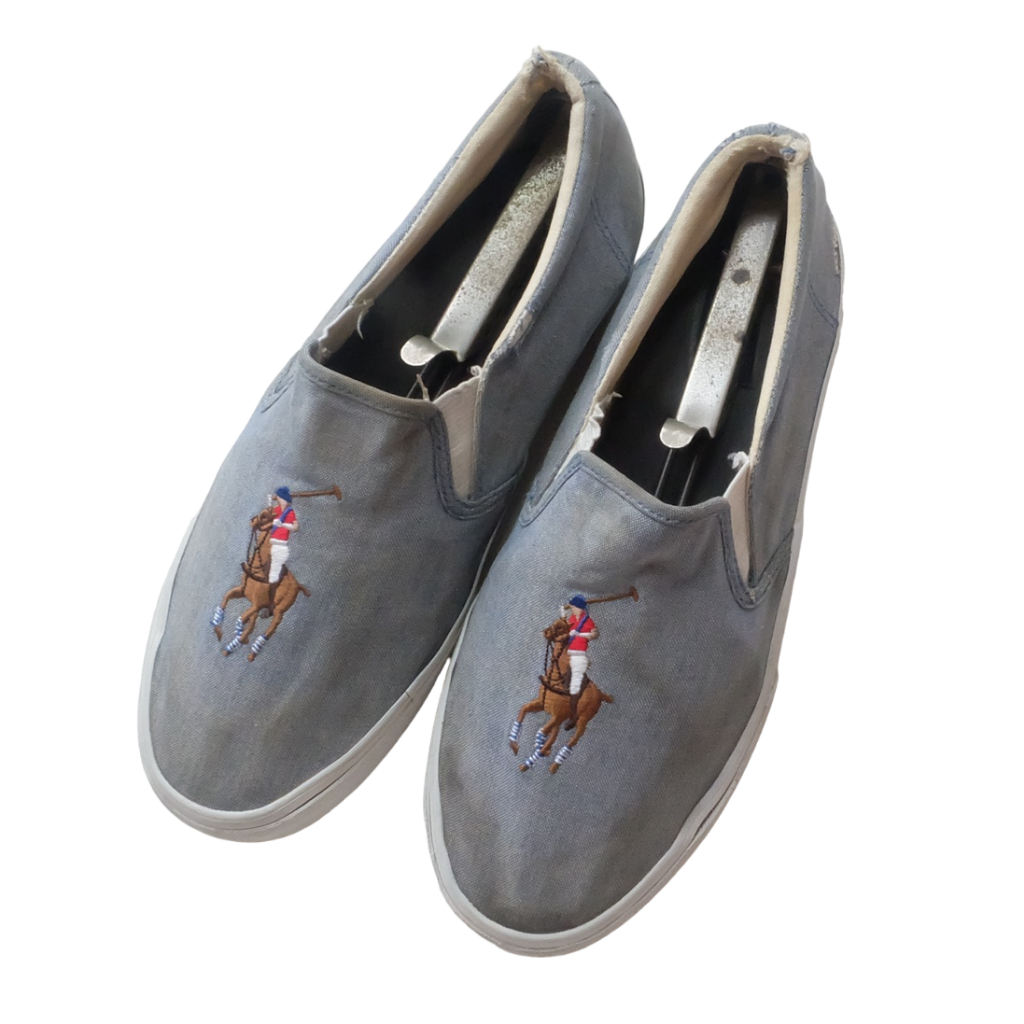 Polo Ralph Lauren Slip On Shoes Size 38EU สีฟ้า ผ้า Chambray มือสอง ของแท้