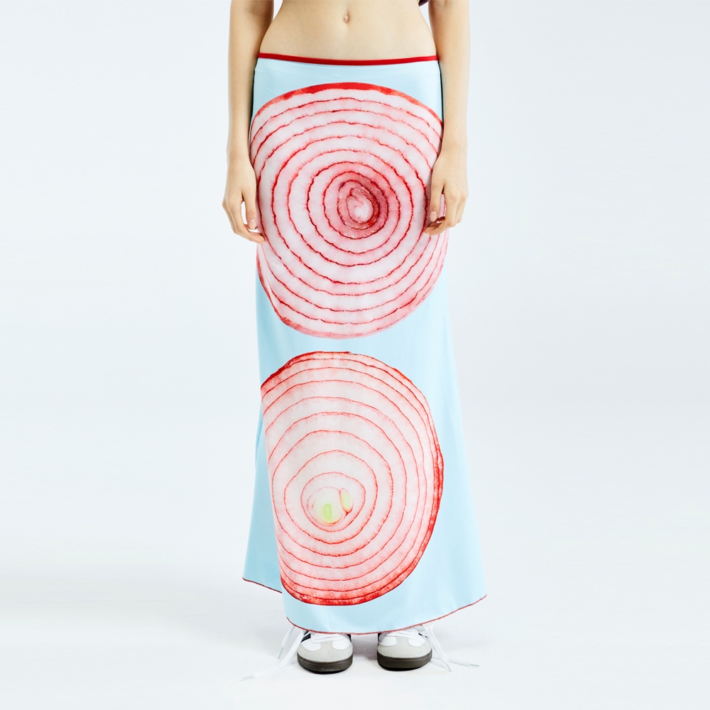 BLACKDOG BKK - SS2410 -Printed onion skirt- กระโปรงยาวผ้ายืดพิมพ์ลาย