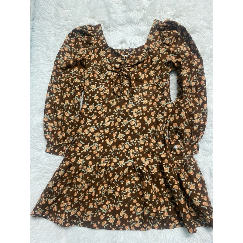 Pradap(ประดับ)มือสองเดรสน้ำตาลดอกส้ม