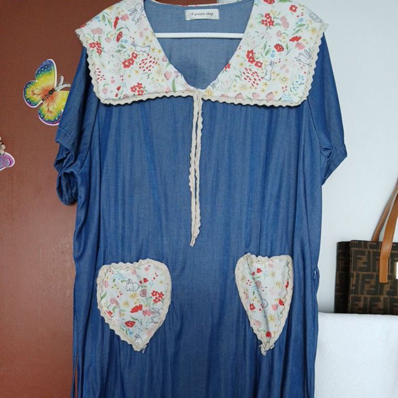 🌹ชุดเดรสทรงปล่อยแบรนด์P.pream shop มือหนึ่ง🐇🌺🌿