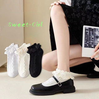 ถุงเท้า ผ้าฝ้าย แต่งลูกไม้  สีขาว สไตล์ฮาราจูกุ แฟชั่นโลลิต้…