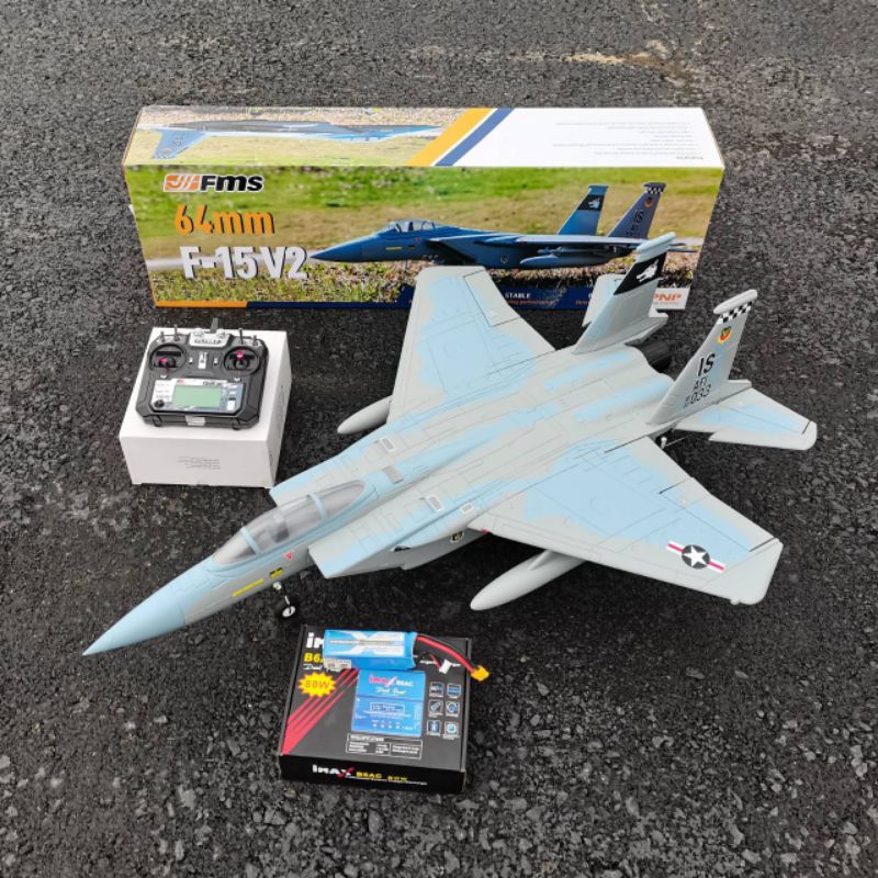 เครื่องบินบังคับวิทยุ FMS F15-V2 EDF 64MM +วิทยุ I6X แบตลิโพ 4S-14.8V 2200mAh เครื่องชร์าจ IMAX