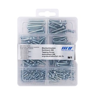 HHW สกรูเกลียวหัวพีคละไซส์ 206 ชิ้น Tapping screw assortment…
