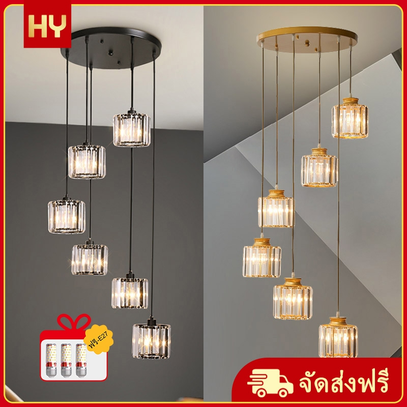 Nordic คริสตัลบันไดเกลียวโคมระย้า LED เพดานสูงร้านอาหารแสงห้องนอนแสงแสงในครัวเรือนหลอดไฟโคมระย้าเปลี่ยนได้ 20