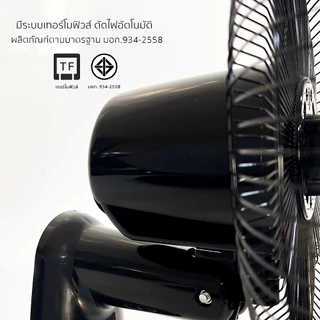 AIKO SM-1635 สีดำ พัดลมติดผนัง 16 นิ้ว ใบพัดใส เชือก 2 เส้น มีเทอร์โมฟิล มอเตอร์ทองแดงแท้