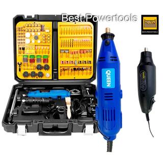 QUEEN ชุดเครื่องเจียร์สายอ่อนไฟฟ้า 235 วัตต์+เครื่องเจียร์มินิ 12V ปรับระดับได้ พร้อมอุปกรณ์ชุดใหญ่มีมากกว่า 350 ชิ้น