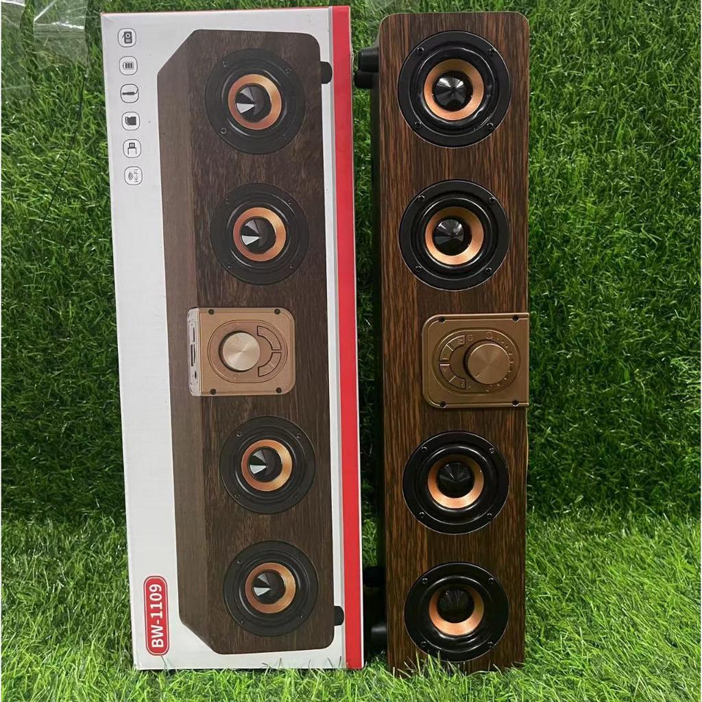 ลำโพงบลูทูธ BW-1109 เสียงทุ้มหนักแน่น ลำโพงลายไม้4ดอก